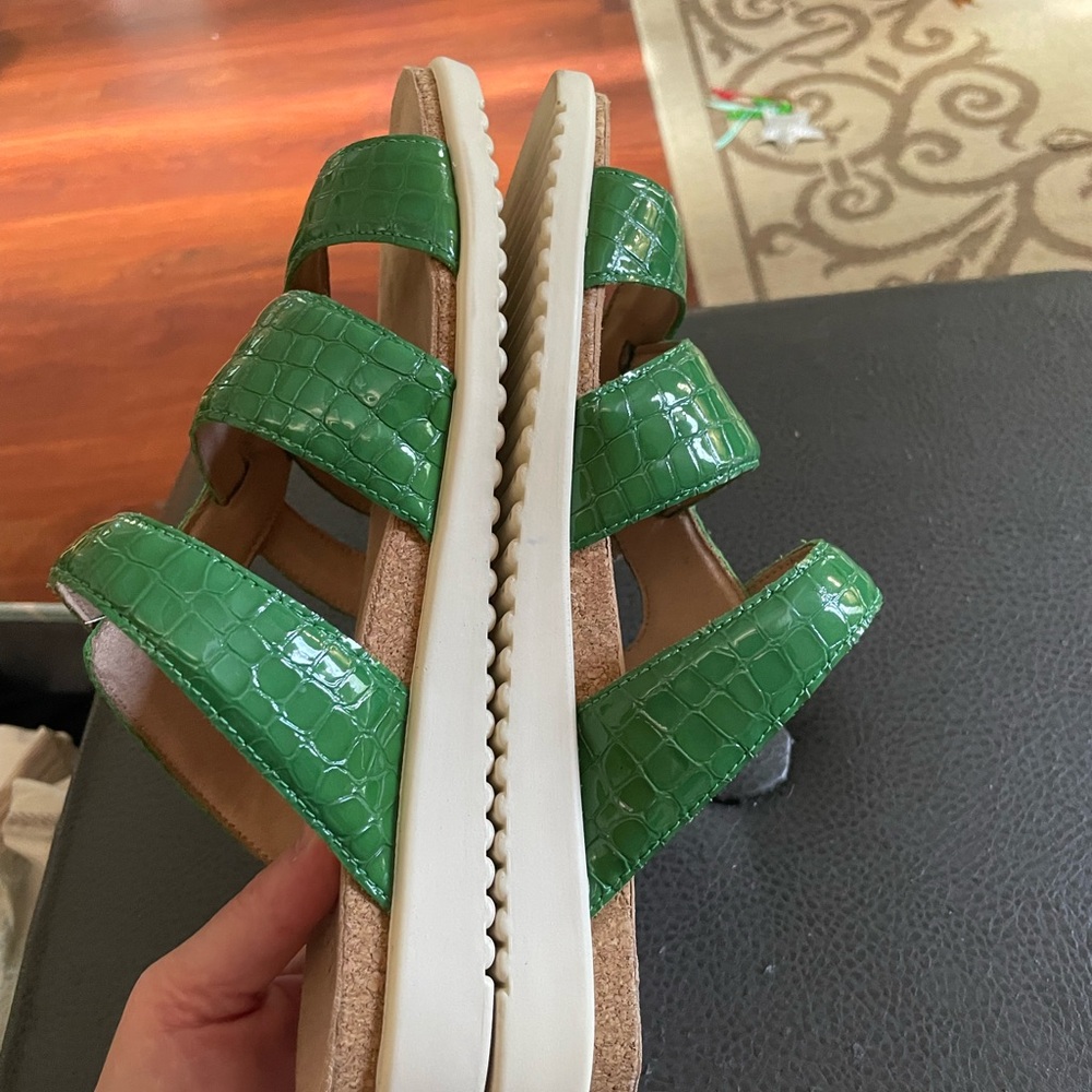 Brioso Haddon Patent Leather Sandal Crocodile Slide MONSTERA GREEN 9 cork buckle - Picture 9 of 16